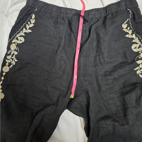 VINTAGE Johnny Was LA black linen embroidered pull on coastal pants XXL - Picture 9 of 10